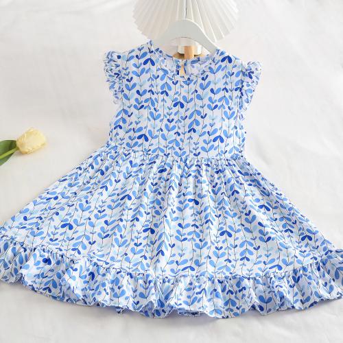 Cotton Girl One-piece Dress large hem design & breathable printed PC