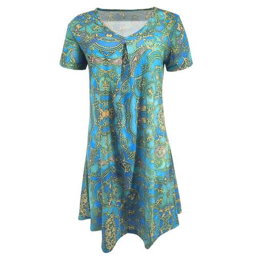 Polyester Plus Size One-piece Dress slimming printed PC