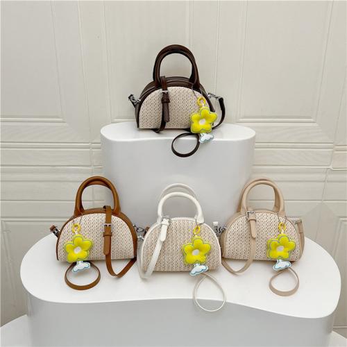 Straw Dumpling Woven Tote attached with hanging strap PU Leather PC