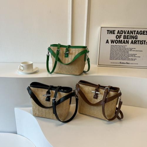 Straw Tote Bag & Handmade Woven Tote attached with hanging strap PU Leather PC