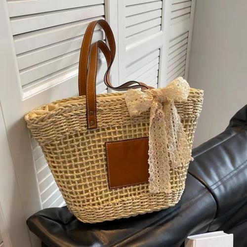 Paper Rope Handmade Woven Shoulder Bag large capacity & hollow PU Leather PC