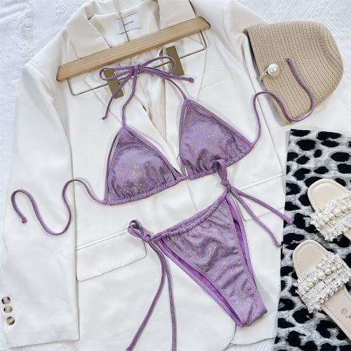 Spandex & Polyester Bikini & two piece & padded Solid purple Set