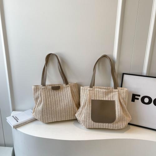 Straw Tote Bag & Handmade Woven Shoulder Bag large capacity PU Leather & Polyester beige PC
