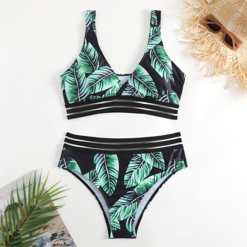 Polyamide & Spandex Bikini & two piece & padded printed leaf pattern Set