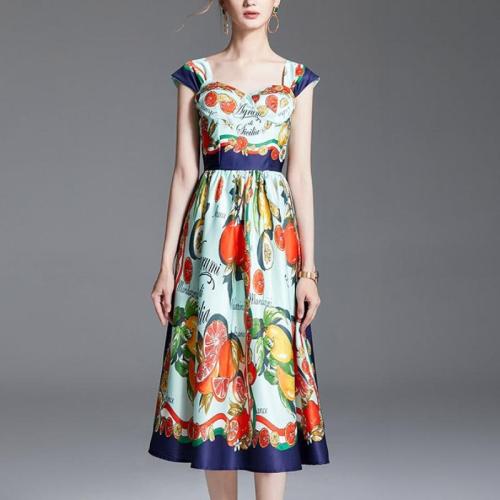 Tencel Waist-controlled One-piece Dress slimming printed PC