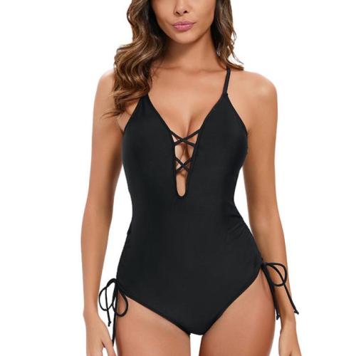 Polyamide One-piece Swimsuit backless & skinny style Solid black PC