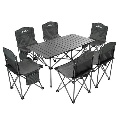 Aleación de aluminio & Hierro & Oxford Juego de muebles plegables al aire libre, negro,  Conjunto