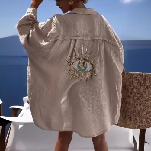 Polyester & Cotton Plus Size Women Long Sleeve Shirt & loose embroidered eyes PC