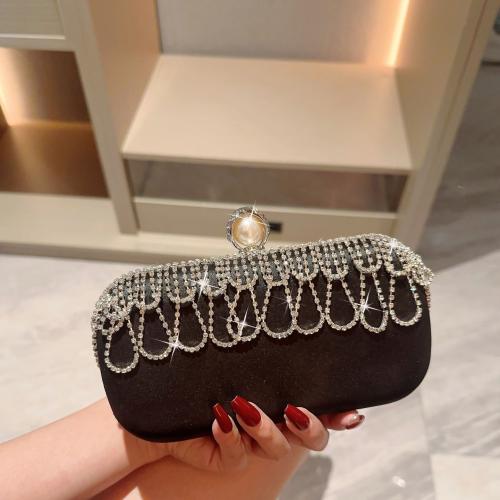 Polyester Easy Matching Clutch Bag with rhinestone black PC