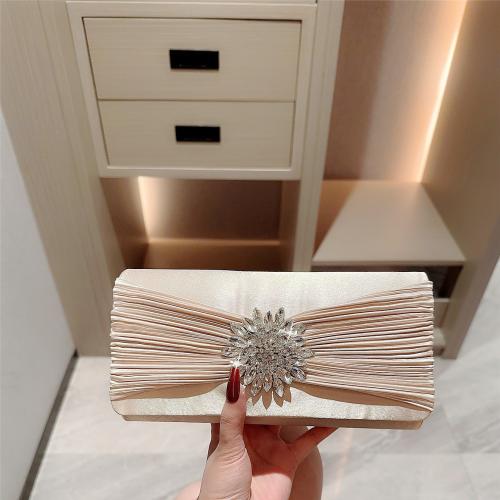 Satin Easy Matching Clutch Bag with rhinestone flower shape Apricot PC