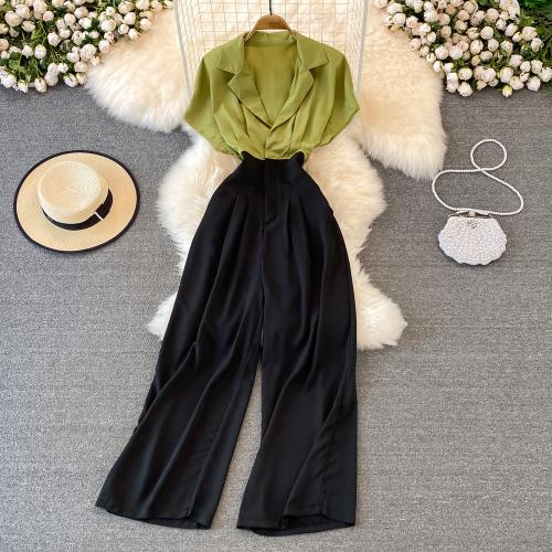 Polyester Wide Leg Trousers Long Jumpsuit loose & breathable Solid : PC
