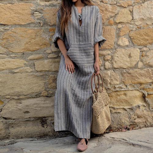 Cotton One-piece Dress & loose printed striped PC