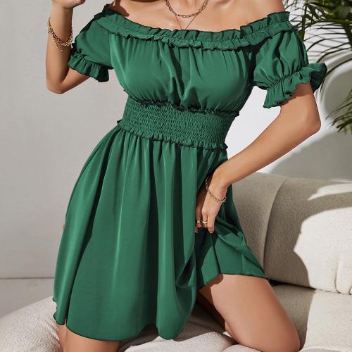 Polyester Waist-controlled One-piece Dress slimming Solid green PC