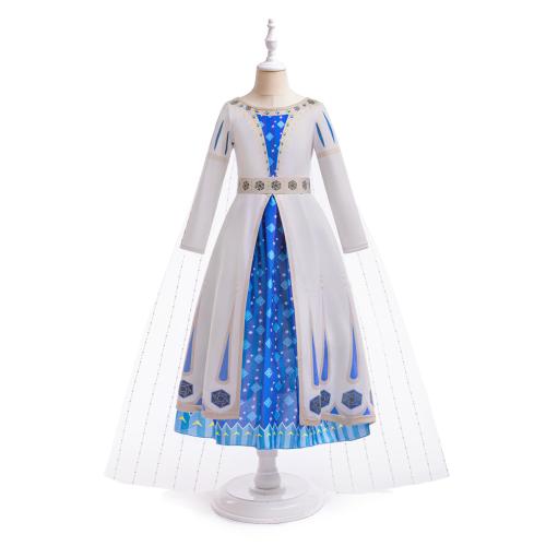 Gauze & Cotton Children Princess Costume & loose & breathable printed blue PC