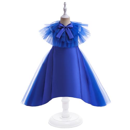 Gauze & Cotton Princess Girl One-piece Dress  & breathable shawl Solid blue PC