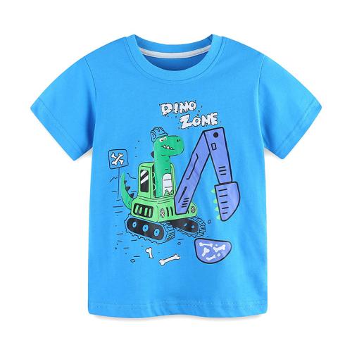 Cotton Boy T-Shirt & loose & breathable printed Dinosaur blue PC
