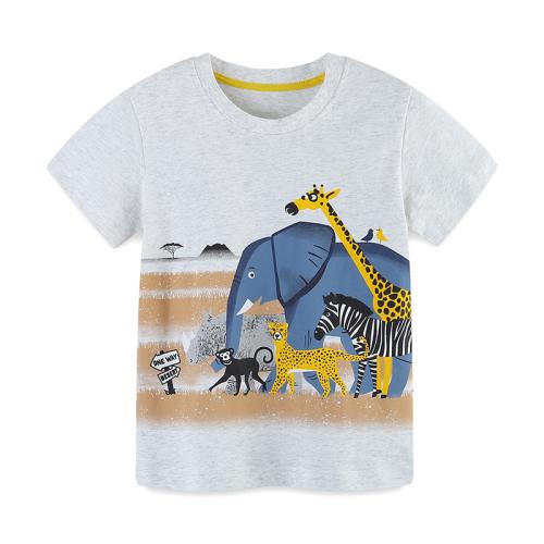 Cotton Boy T-Shirt & loose & breathable printed animal prints gray PC