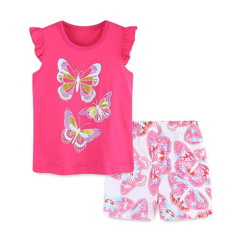 Cotton Children Clothes Set & two piece & breathable Pants & top printed fuchsia Set