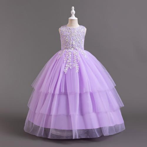 Sequin & Gauze & Cotton Princess Girl One-piece Dress large hem design & breathable Solid PC