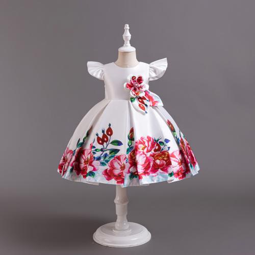 Silk Soft & Ball Gown Girl One-piece Dress & breathable printed PC