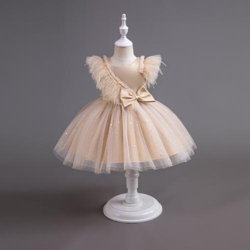 Gauze & Polyester Ball Gown Girl One-piece Dress Cute & with bowknot Solid PC