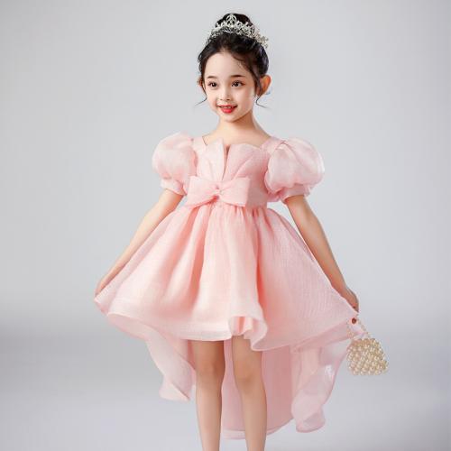 Gauze & Polyester Ball Gown Girl One-piece Dress & short front long back & breathable Solid PC