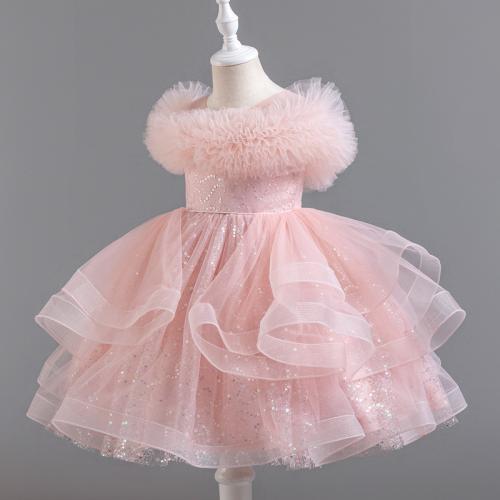 Gauze & Polyester Soft & Princess Girl One-piece Dress & breathable Solid PC