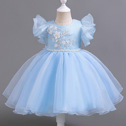 Gauze & Polyester Princess & Ball Gown Girl One-piece Dress & breathable Solid PC