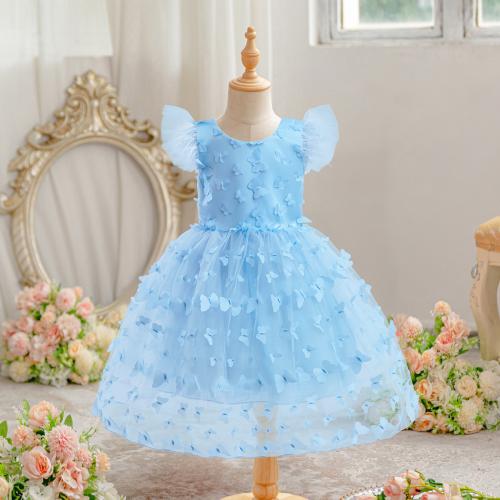 Polyester Princess & Ball Gown Girl One-piece Dress patchwork butterfly pattern PC