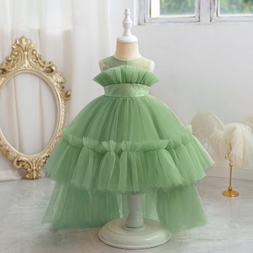 Polyester Princess & Ball Gown Girl One-piece Dress & short front long back patchwork Solid PC
