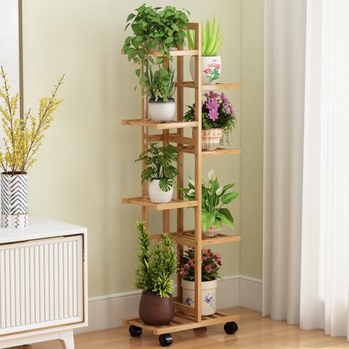 Moso Bamboo Multilayer Flower Rack with pulley PC