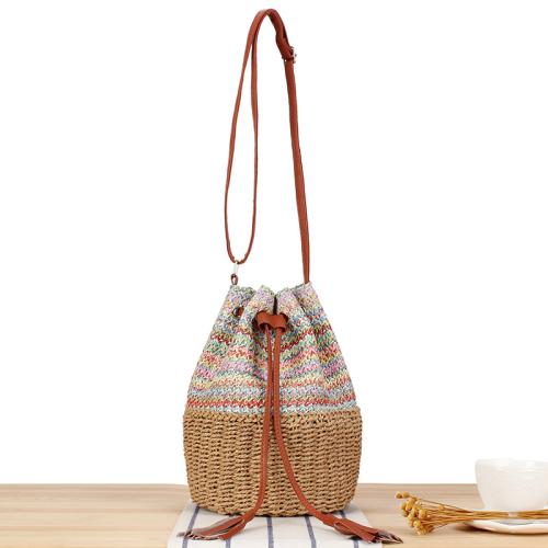 Paper Rope & PU Leather Easy Matching & Bucket Bag & Weave Crossbody Bag PC