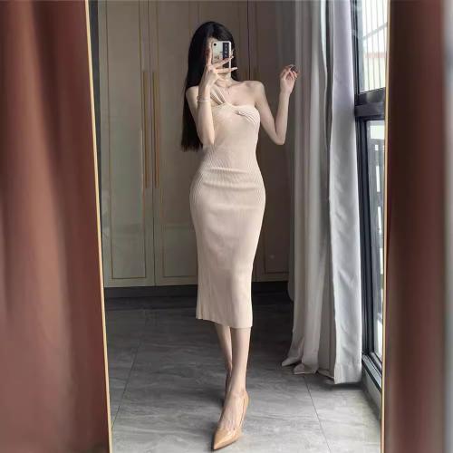 Polyester Sexy Package Hip Dresses flexible & off shoulder & breathable Solid PC