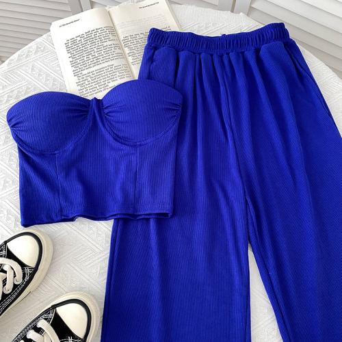 Polyester Women Casual Set slimming & backless Long Trousers & bandeau bra patchwork Solid : Set