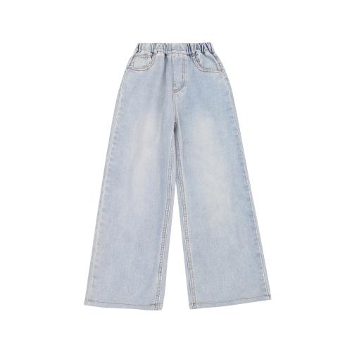 Polyester & Cotton Children Long Trousers & breathable embroidered Solid light blue PC
