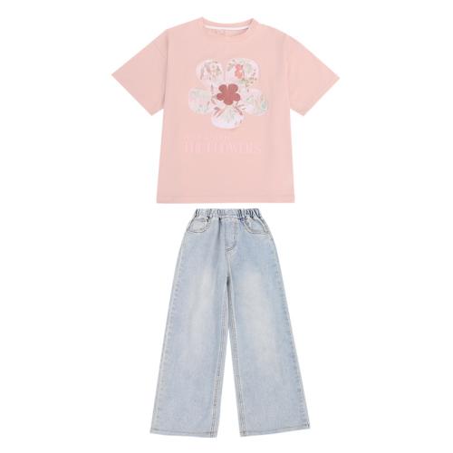 Spandex & Polyester & Cotton Children Clothes Set & two piece & breathable Pants & top patchwork floral Set