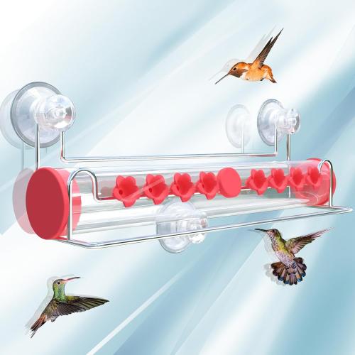 Acrylic & Stainless Steel Pet Bird Feeder with suction cups & transparent red PC