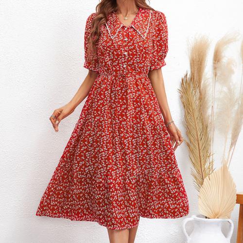 Polyester Einteiliges Kleid, Gedruckt, Zittern, Rot,  Stück