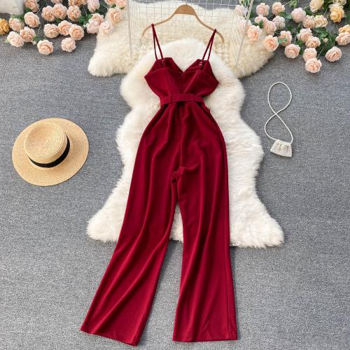 Polyester Yarns Wide Leg Trousers Long Jumpsuit backless & off shoulder Solid : PC