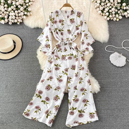 Polyester Wide Leg Trousers Long Jumpsuit loose & breathable printed : PC
