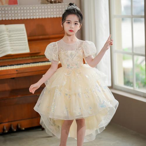 Gauze & Polyester Princess Girl One-piece Dress see through look & short front long back PC