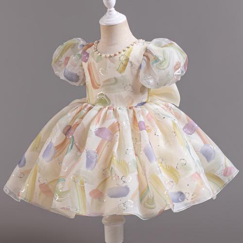 Polyester Princess & Ball Gown Girl One-piece Dress Cute champagne PC