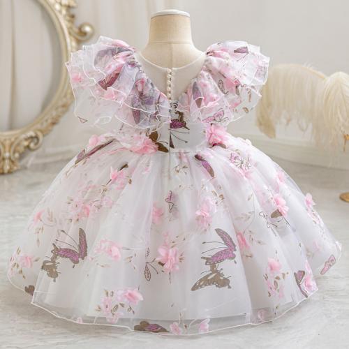 Gauze & Polyester Ball Gown Girl One-piece Dress Cute printed PC