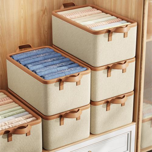 Cloth & Adhesive Bonded Fabric foldable Storage Box  Solid beige Lot