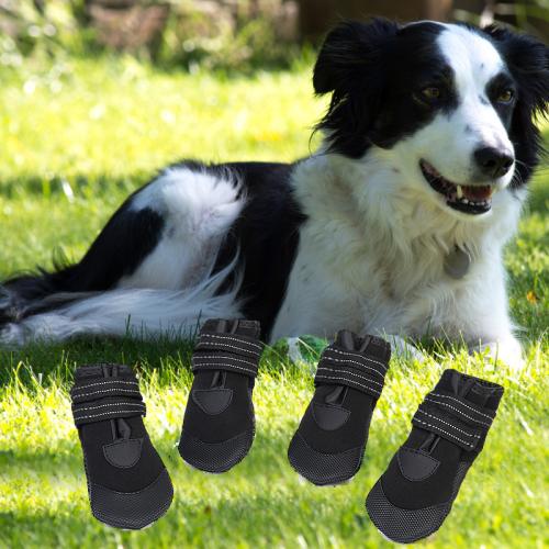 Cloth & PVC Waterproof Pet Dog Shoes & four piece & breathable black Set