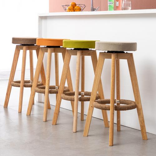 Solid Wood & Cotton Linen Stool rotatable PC