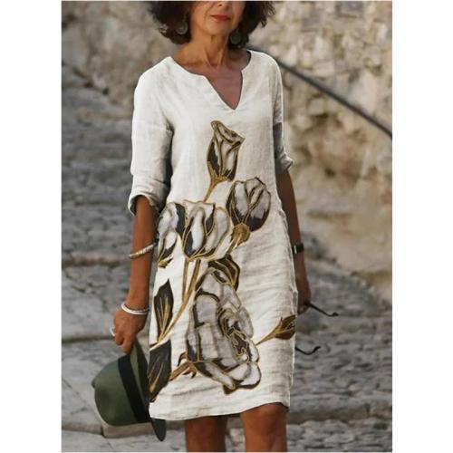 Polyester One-piece Dress mid-long style printed PC