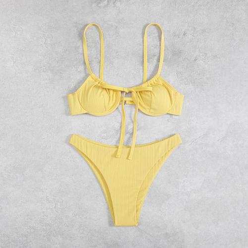 Polyester Bikini & two piece & padded Solid yellow Set