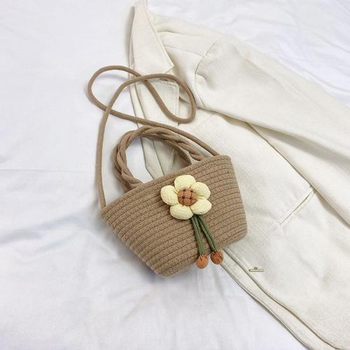 Straw Bucket Bag Handbag large capacity & attached with hanging strap floral PC