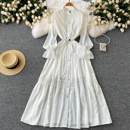 Polyester Waist-controlled One-piece Dress slimming Solid white PC